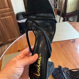 Lulu's Black Strappy Suede Block Heel Sandals